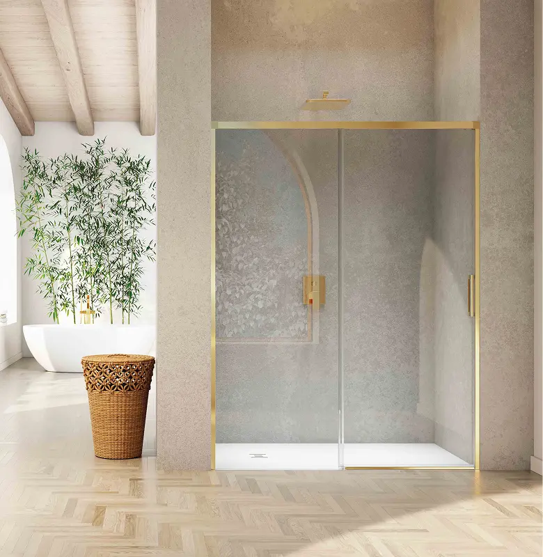 Mampara ducha corredera | ducha con mampara perfil oro