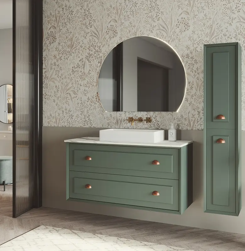 Muebles para baño en Mallorca MC | mueble verde sin patas